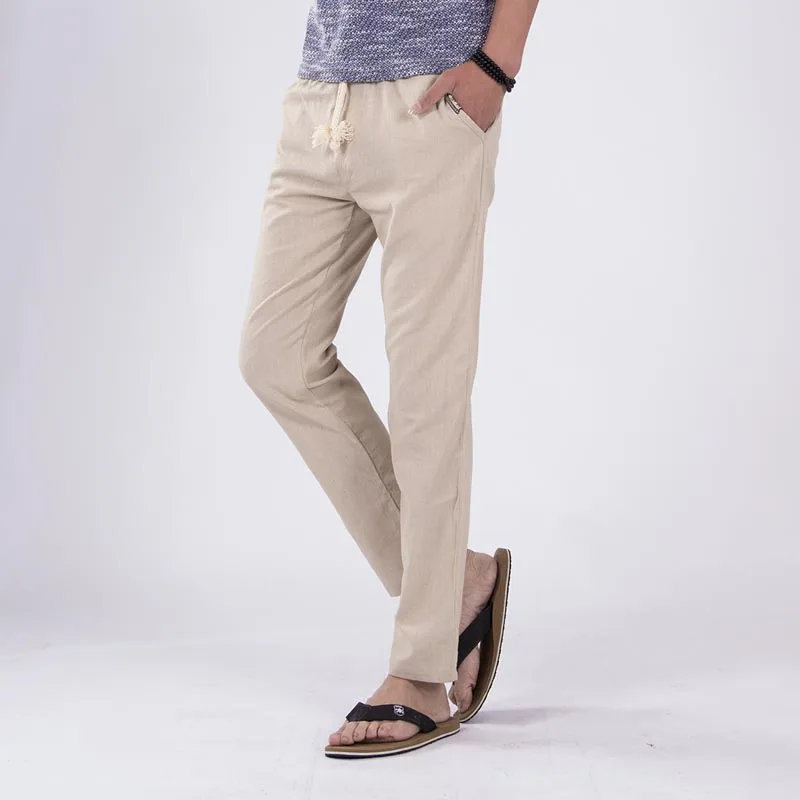 

2019 Spring and Summer New Men's Fashion Boutique Cotton Linen Thin Solid Casual Pants / Men's Comfortable Breathable Trousers