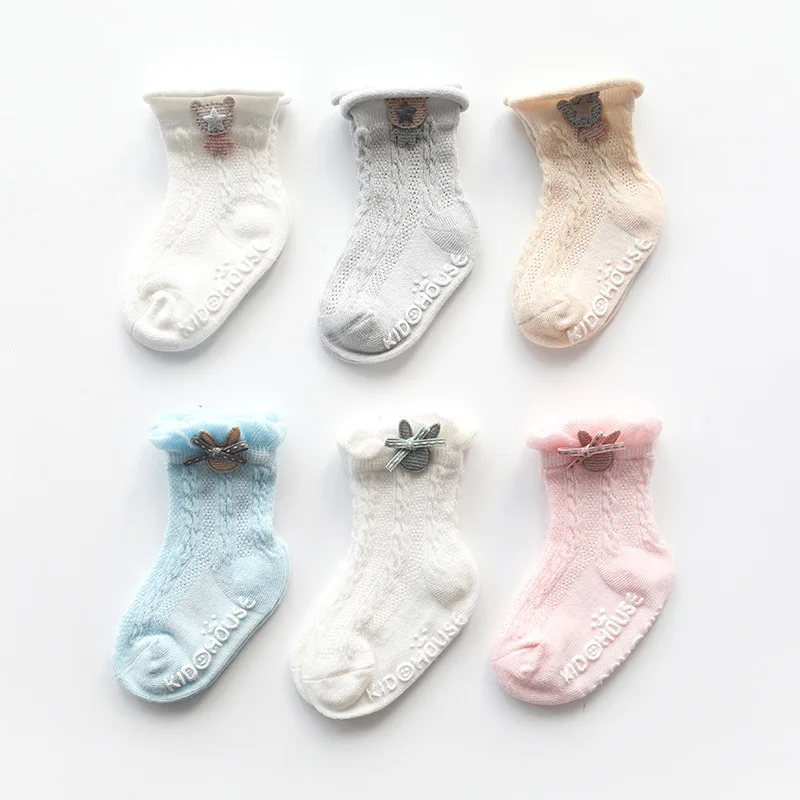 

Cute Rabbit / Bear 3PCS Baby Socks Decoration Mesh Thin Cotton Baby Socks Children Cartoon Non-slip Glue Baby Toddler 0-1-3Y