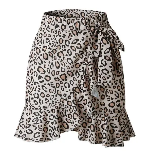 leopard LISM элегантные женские асимметричные юбки леопарда с цветочным принтом летние модные гофрированные повседневные Мини бордовые юбки Короткие - Цвет: leopard
