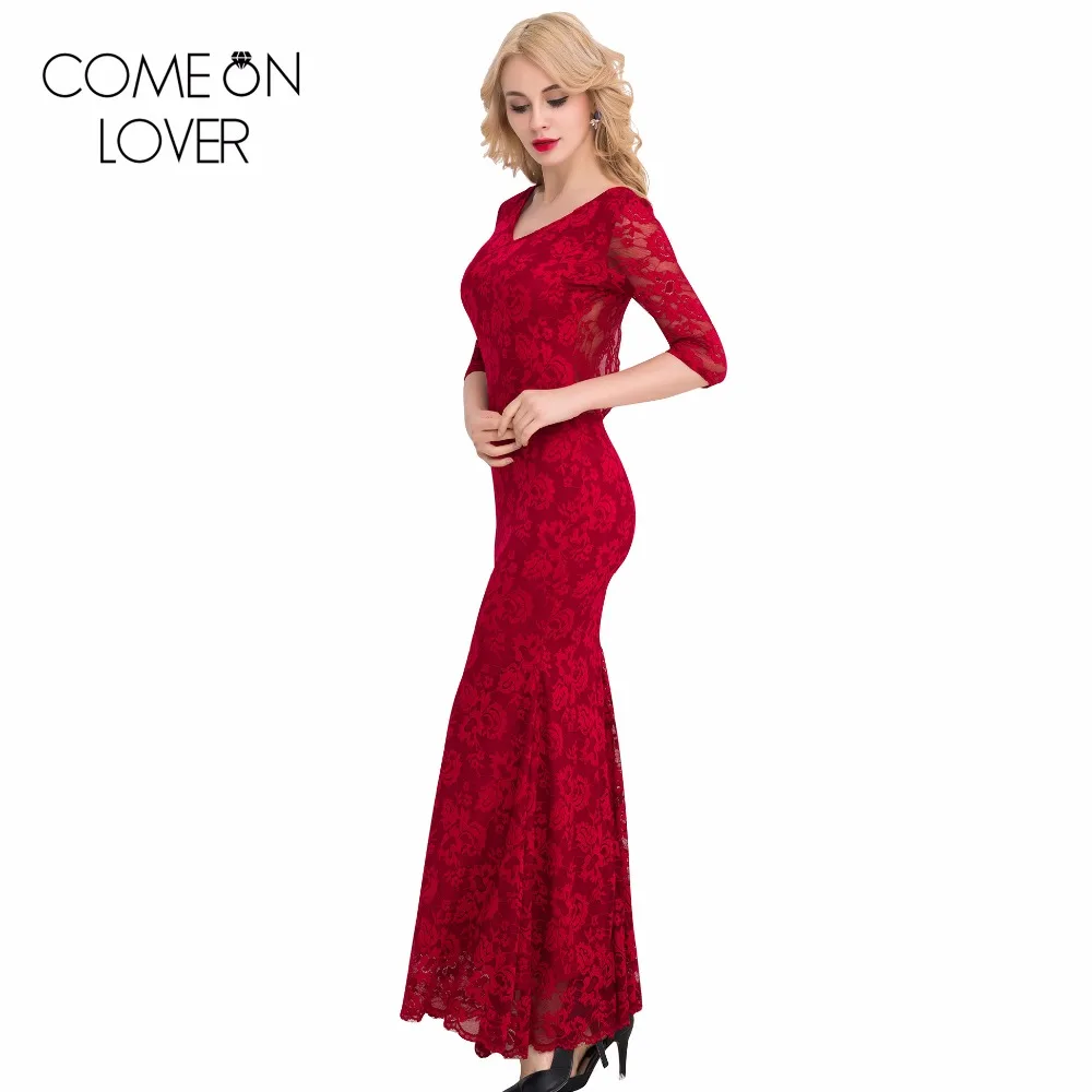 Comeonlover винно красное/синее Сексуальное Кружевное Платье макси с коротким рукавом