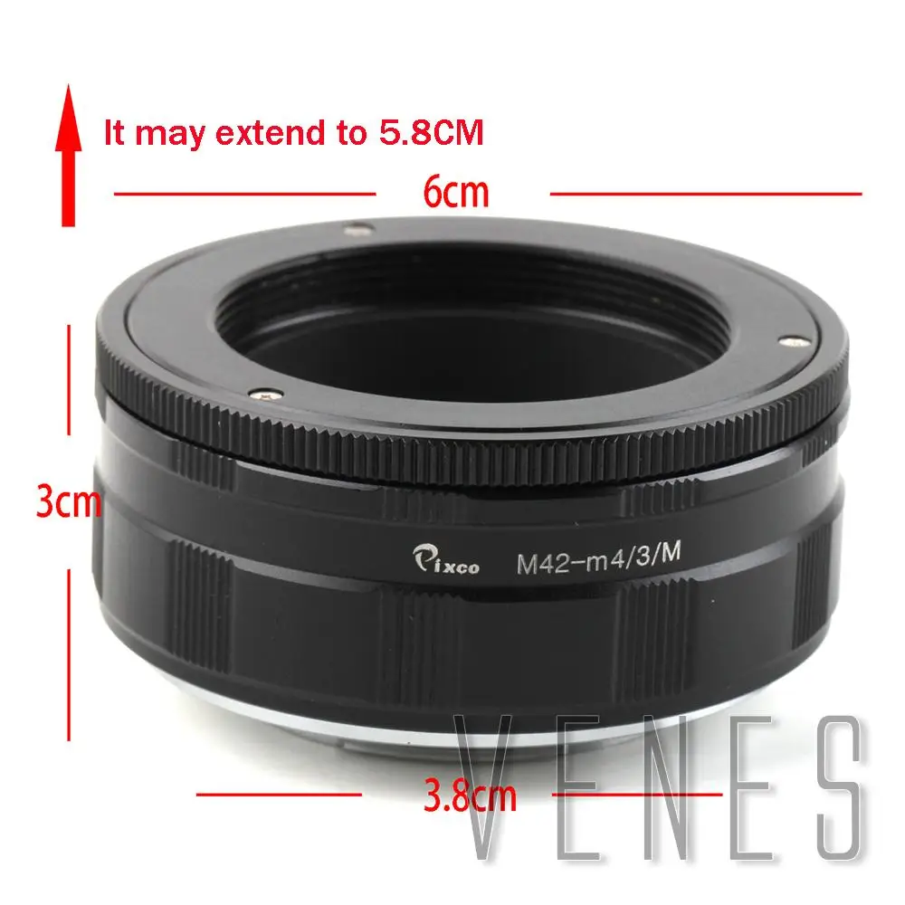 Pixco Adjustable Macro Focusing Helicoid Tube Lens Adapter suit for M42 Lens to Micro M4/3 Cameras  GH3 G10 G5 E-PM1 E-PL2 E-PL1