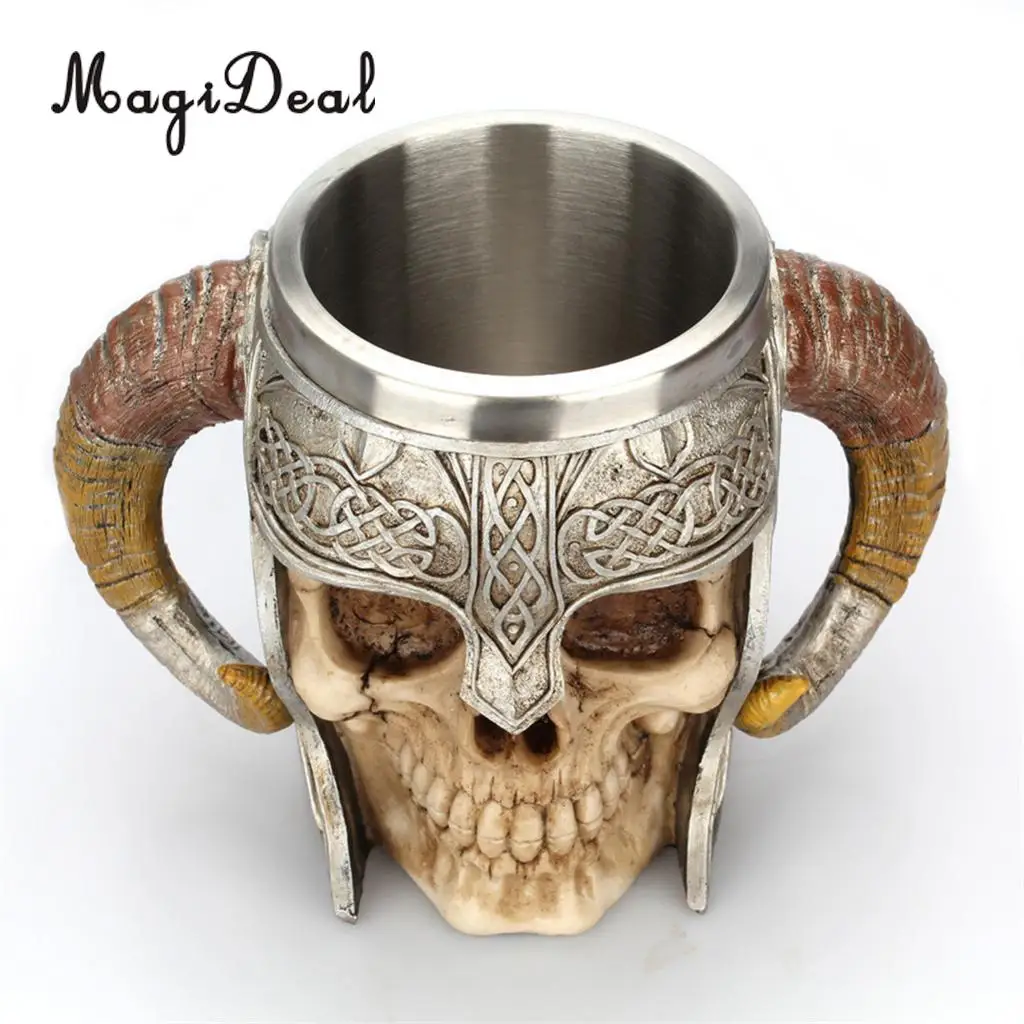 NEW 3D Stainless Steel Resin Skull Mugs Beer Coffee Cups,Home Decor,Viking Warrior Party Gift for Man,18oz/550ml