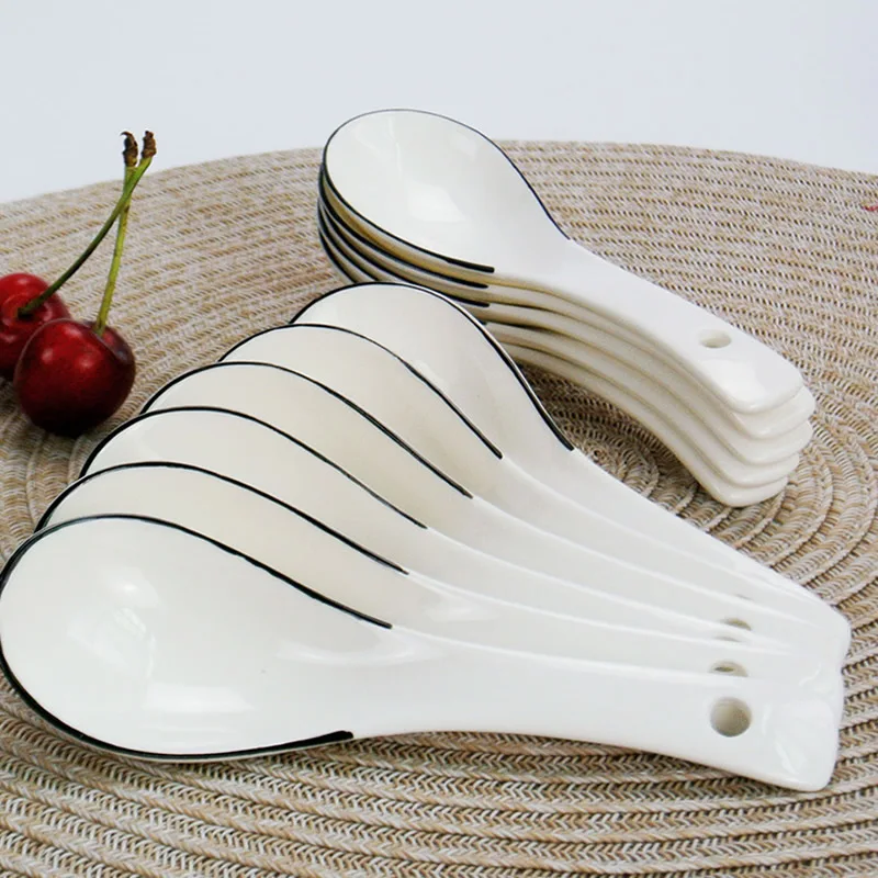 

10Pcs/Lot White Ceramic Spoons Creative Design Chinese Rice Scoop Spoon Set Korean Ice Cream Spoon Tableware for Home Restaurant