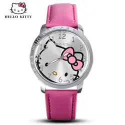 Часы Hello Kitty для женщин малыш кварцевые наручные часы мультфильм Кожа милые дети 3D Кристалл Мода Горячие Relojes Рождественский подарок