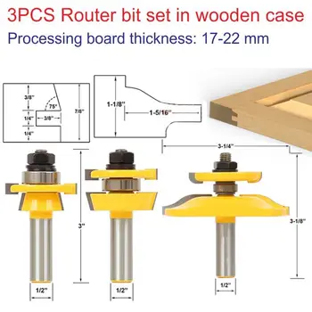 

3pcs 1/2 Shank Router bit set in wooden case Woodworking Drill Tool door plank Router Bits Set Wood Woodworking Cutter
