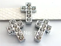 50pcs 8mm rhinestonme Cross Slide Charms Internal Dia.8mm Can through 8mm band zinc alloy and rhinestone stocked