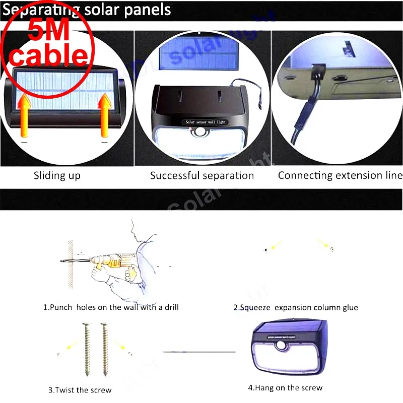 48 Светодиодный 900lm солнечный свет в помещении PIR motion радар умный светодиодный солнечные фонари для сада Моти до 5 м кабель Уличный настенный светильник Открытый свет для