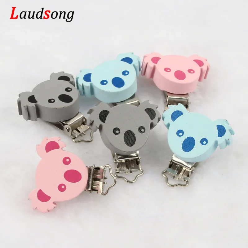 

2pc Koala Shaped Pacifier Clip Wood Beads Baby Teether wooden Accessories Clip Nipple Clasps Toy DIY Bead Tool 40x46mm