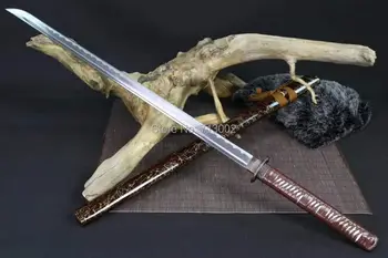 

Handmade straight Sword Samurai Katana Sharp Carbon Steel Blade Sabre Full Tang Handle Wood Saya