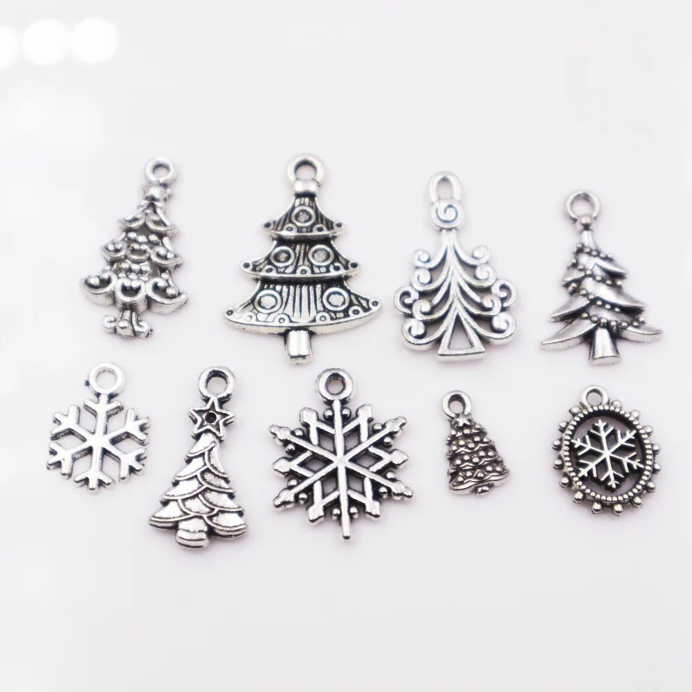 

Mix 27pcs Antique Silver Plated Christmas Tree Charms snowflake Pendants for Jewelry Making DIY Craft Charm Handmade 26-12mm