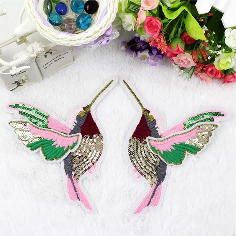

One Pair Bird Badge Embroidered Patches Applique Sequins Patch Patchwork for Jackets Jeans Hat Bags DIY Materials Accessories