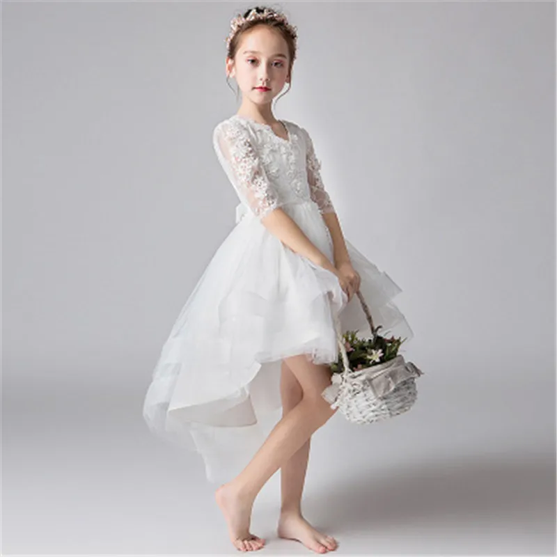 

2019 Brand New high end Flower girl dress White Wedding ball gown for girls Summer dress Vestido Party princess