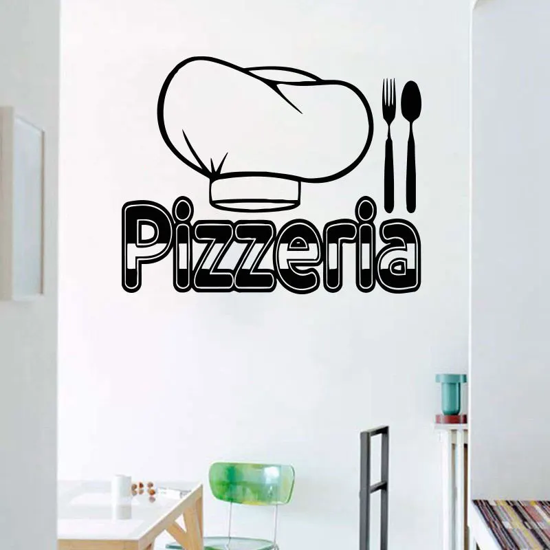 Pizza Pasta Italian Food Kitchen Wall Sticker Cutlery Knife And Fork Chef Hat Home Decor Decal Removable Self adhesive Mural K36