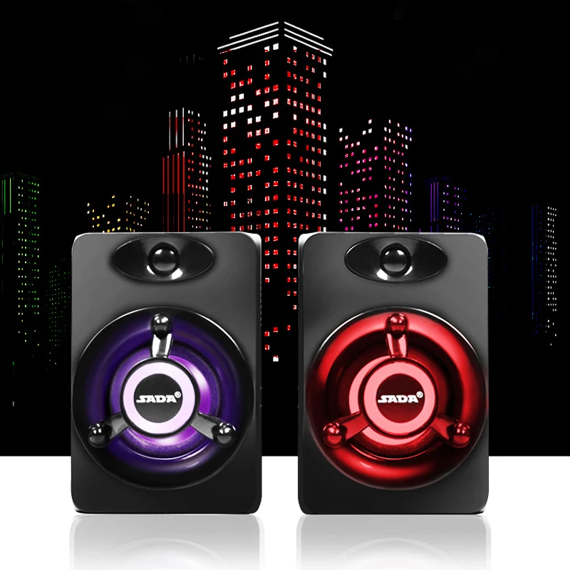 SADA V-118, портативная компьютерная колонка, USB 2,0, сабвуфер, комбинированный динамик, музыкальный динамик для ПК с красочной лампой для телевизора/ноутбука