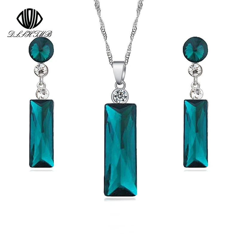 

2017 Latest Crystal Jewelry Set Fashion Long Crystal Drop Earrings and Crystal Necklace Set for Women Gifts