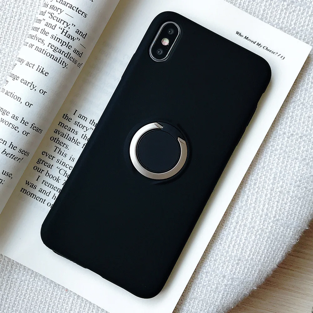 KIPX1110B_1_JONSNOW Pure Color Phone Case for iPhone XS XR XS Max 6 6S 7 8 Plus Matte Soft TPU Solid Cover with Ring Holder Capa Fundas