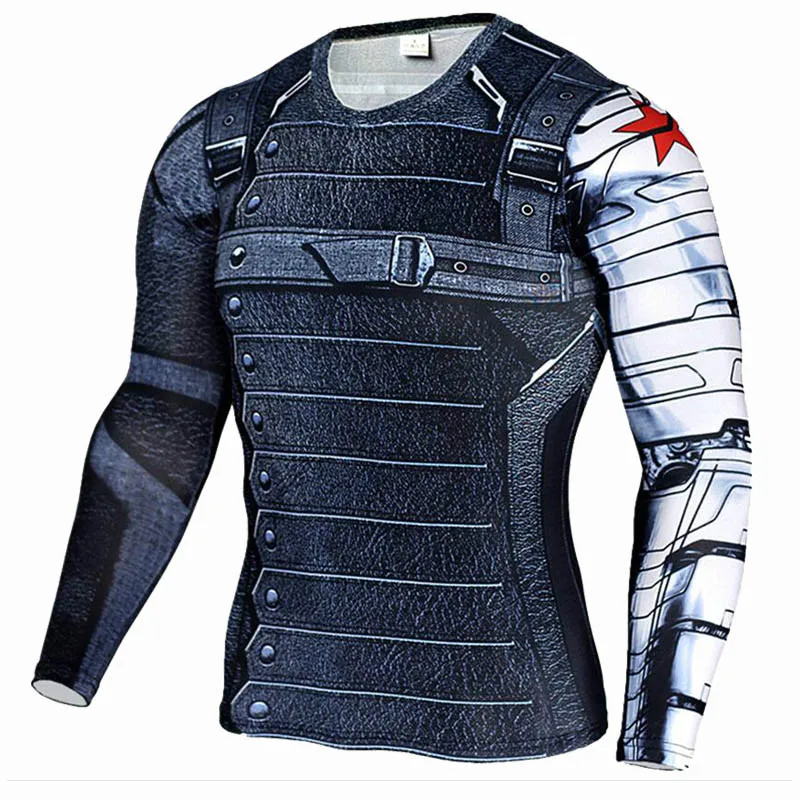 

Winter Soldier 3D Printed Sport Shirt Men Running Shirts Fitness Tights Men Cycling Quick Dry Rashguard MMA Compression Tops