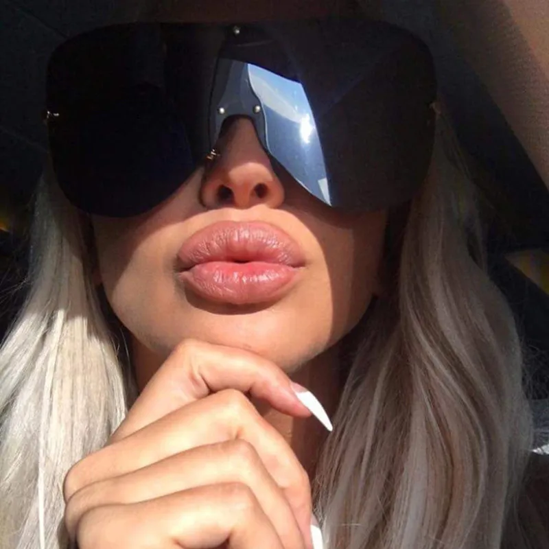 

Sexy Unique Oversized Sunglasses Men Vintage 2018 One Piece Lens Yellow Red Big Sun Glasses Big Frame Women Windproof UV400