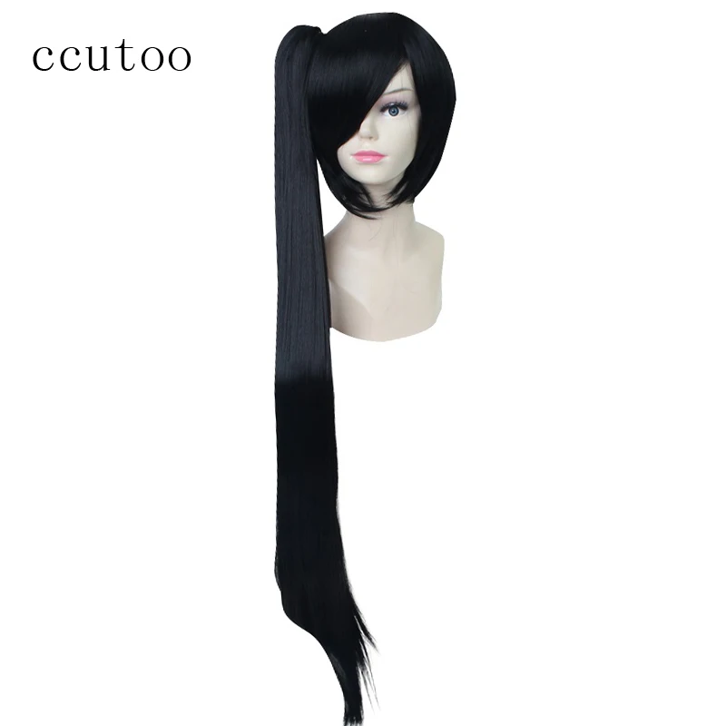 

ccutoo Black Long Straight Synthetic Hair Akali Cosplay Wigs Single Removable Chip Ponytail
