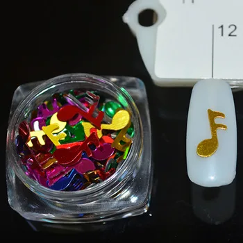 WUF 1 Bottle 2*5mm Musical Note Shape Decorations Nail Sequins Multicolor Mixed Glitter DIY Nails Nail Art Accessories #PZ-15
