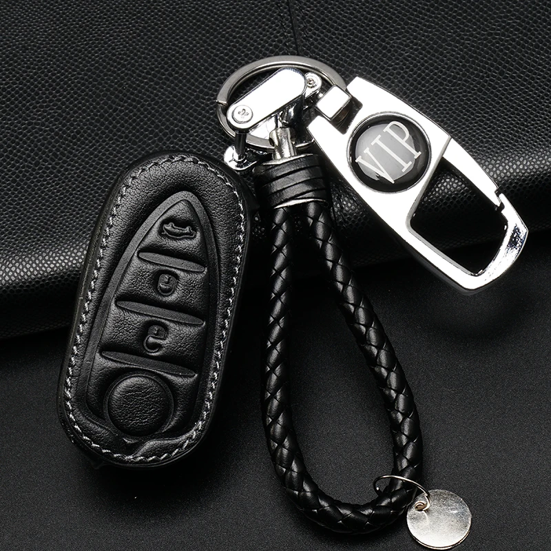

Genuine Leather Case Key Cover Fob+Metal Car Keychain Rings For Alfa Romeo Mito Giulietta 159 GTA Car Remote Key Case Jacket Bag