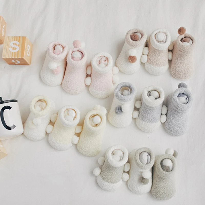 

3 Pairs/lot Baby Girls Boys Socks 1-12 months Toddler Baby Breathable Coral velvet Socks Newborn Infant Non-slip Baby Socks