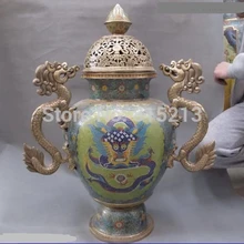 Bi001223 Китай Бронза Медь перегородчатой Дракон 8 сокровища Кадило курильница Горшок Ваза