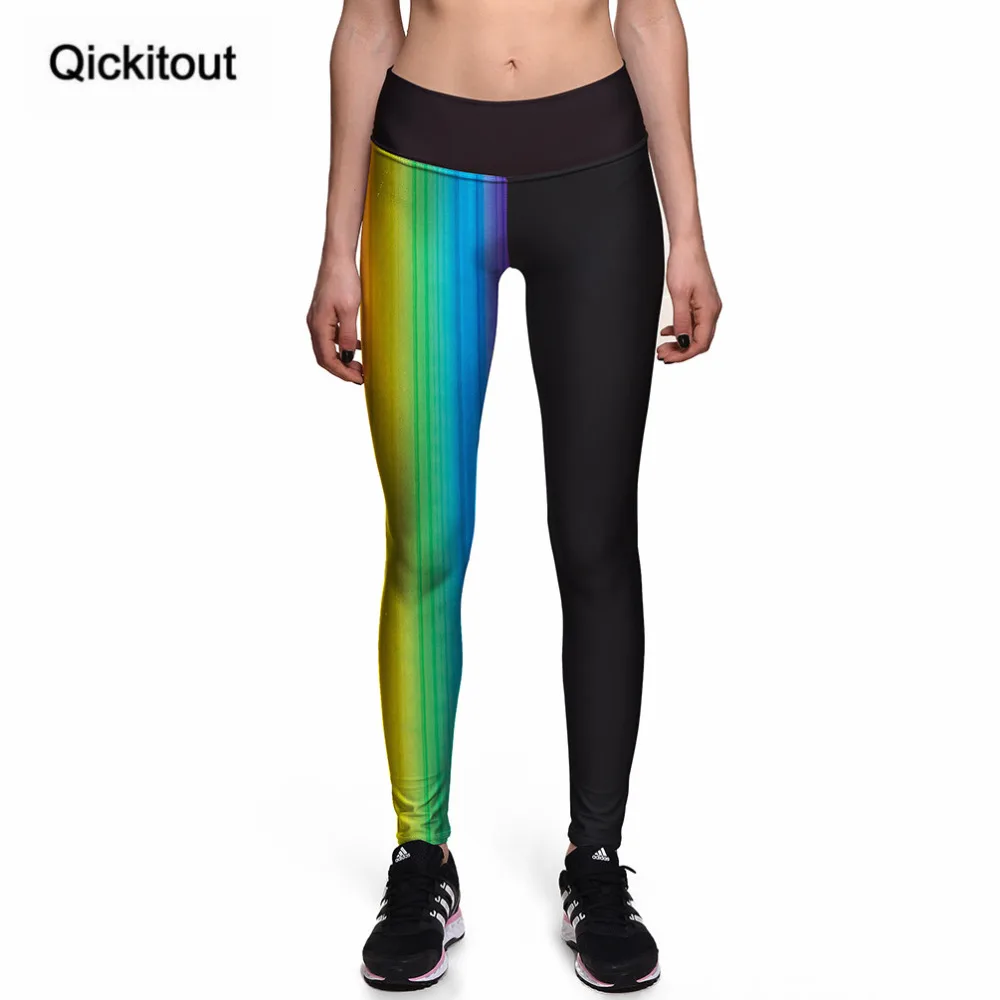 

Qickitout Leggings Sexy Women's Gradient Rainbow Stripes Bright High Waist Digital Print Leggings Fitness Trousers Drop shipping