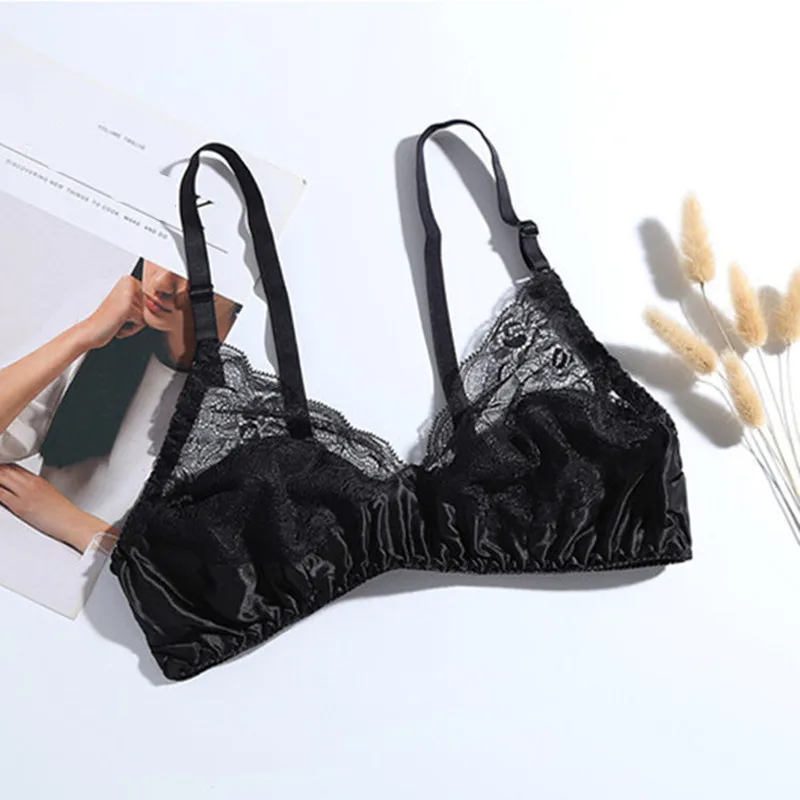 

Jeseca New Silk Thin Female Bras Lace No Sponge Natural Silk Sexy Plus Size Underwear Seamless Thin Bra Wire Free 5/8 B Cup Bra