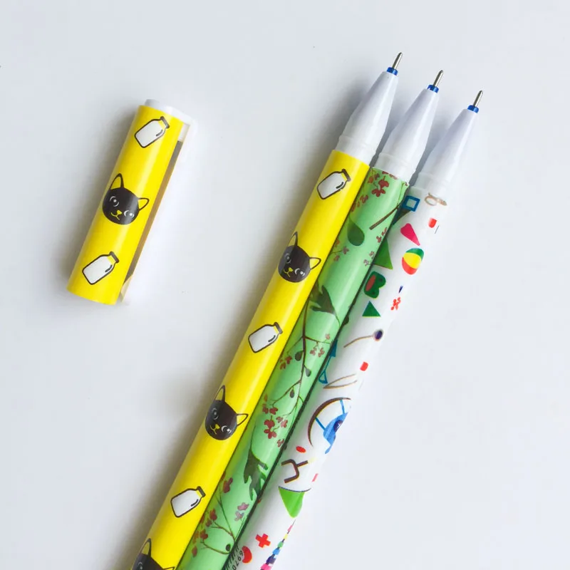 3X Cute Bird Cat Erasable Gel Pen Rollerball Pen School Supply Student Stationery Blue Ink 0.35mm E54