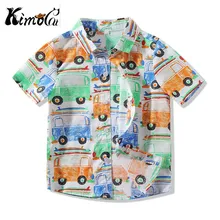 Kimocat/Летняя хлопковая рубашка с принтом машинки для маленьких джентльменов, рубашка с отворотом, детская пляжная рубашка для маленьких мальчиков