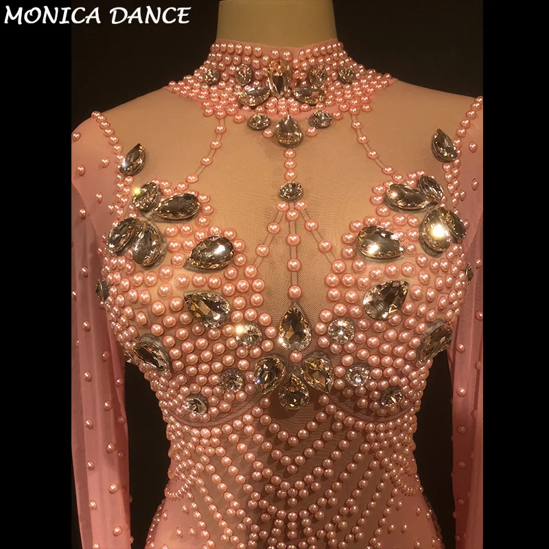 Women Sexy Stage Pink Color Jumpsuit Pink Glass Sparkling Crystals Bodysuit Nightclub Party Stage Wear Performance Costumes Women Sexy Stage Pink Color Jumpsuit Pink Glass Sparkling Crystals Bodysuit Nightclub Party Stage Wear Performance Costumes
