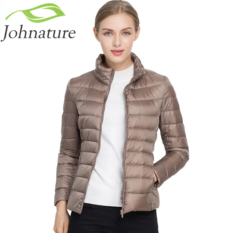 

Johnature 2019 New Women Coat Autumn Winter 90% White Duck Down Jacket 16 Colors Warm Slim Zipper Fashion Light Down Coat S-3XL