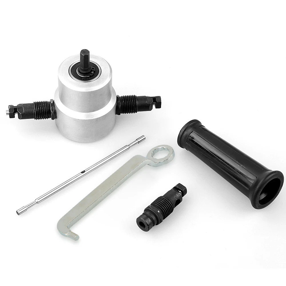

1SET Nibble Metal Cutting Double Head Sheet Nibbler Saw Cutter Tool Drill With Wrench Home Hand Tools P20