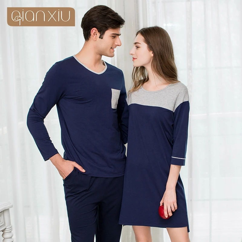 

2019 Autumn Brand Homewear Couples Casual Pajama sets Men Soft Cotton Sleepwear suit Male Long Sleeve V-neck Collar Pyjama sets