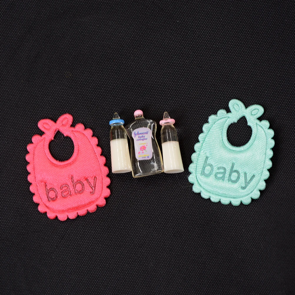 

Hot Sell 1/6 1/12 1:12 Dolls House Miniature Baby Bottles Shampoo Bibs Set Nursery Accessories for Girls Gifts