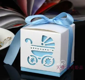 

2014 New 2000pcs pink blue purple baby carriage wedding candy box with Ribbon baby shower Sugar FAVOR box gifts chocolate box