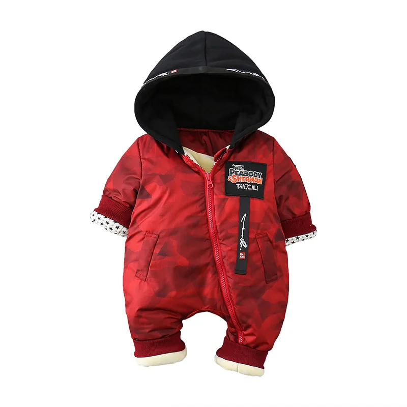 Fashion winter hoodie style warmth long sleeve infant bodysuit MD170D025