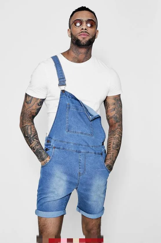Весенние модные мужские рваные джинсы комбинезоны уличные рваные джинсовые комбинезоны для мужчин брюки на подтяжках - Цвет: Light blue