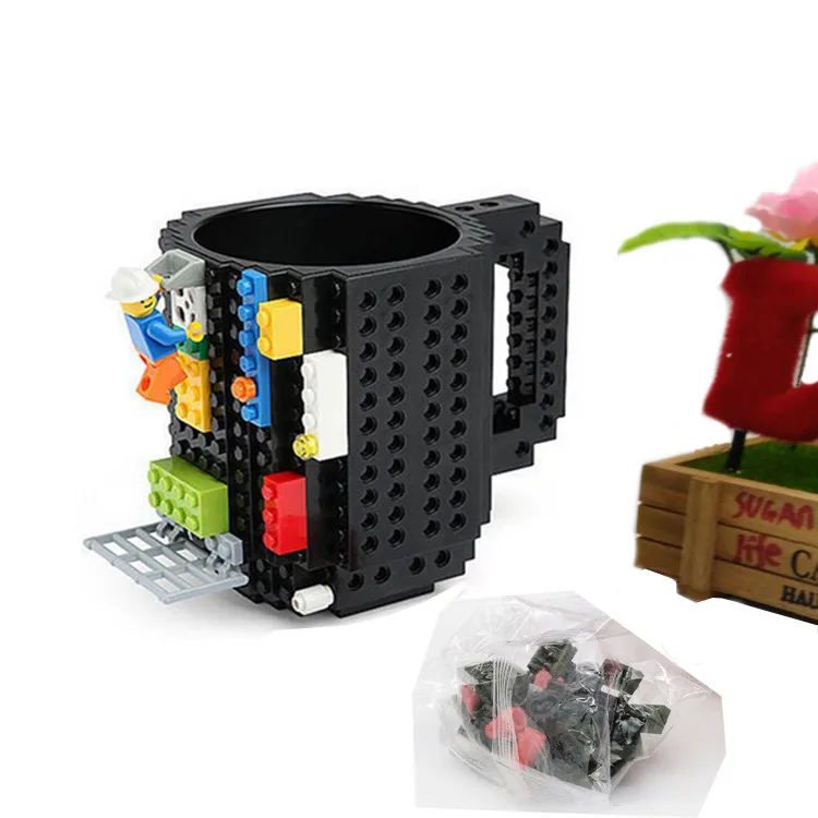 cheap Drinkware Building Blocks Mugs DIY Block Puzzle Mug 12oz 1Piece Build On Brick creative Mug Lego Type Coffee Cup Free Shipping