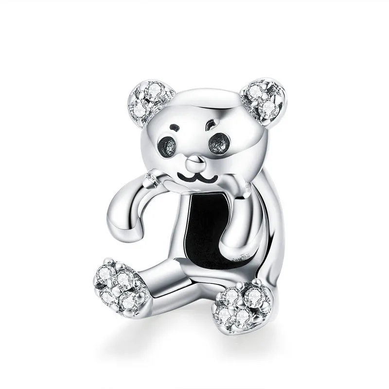 

ABAY 2018 Real 925 Sterling Silver Little Bear Pendant Clear CZ Animal Charms fit Original Pandora Bracelet Beads DIY Jewelry