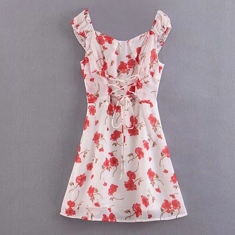 Women's Clothing Dress 2019 Red Flower Print Back Elastic Bandage Dress Ms Summer Street Sexy Slim Fit Temperament Clothing
