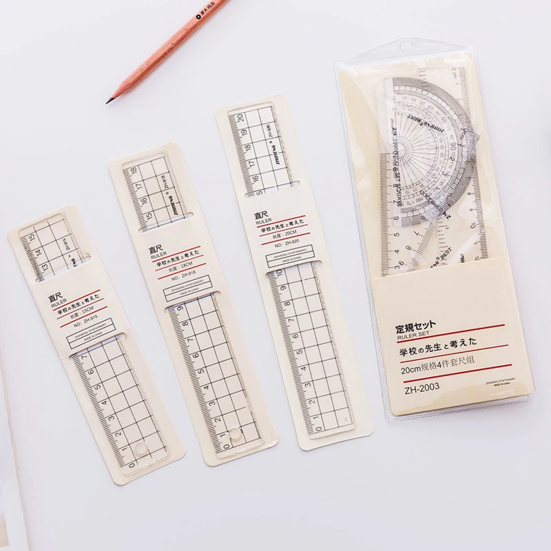 1pc Transparent Acrylic 15cm 18cm 20cm Square Ruler Protractor Set School Stationery Drawing Scale Papeleria Exam Supplies | Канцтовары