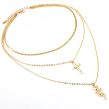 Women Multi-layer Necklace Chain Rose Pendant Choker Alloy Necklace Cross rose pendant multi-layer female necklace Jewelry acorn shaped silicone chain zinc alloy pendant necklace black copper multi colored