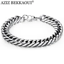 AZIZ BEKKAOUI мужской браслет серебро 316L глянцевая отделка из нержавеющей стали круглый бордюр кубинская звено цепи браслеты мужские ювелирные изделия