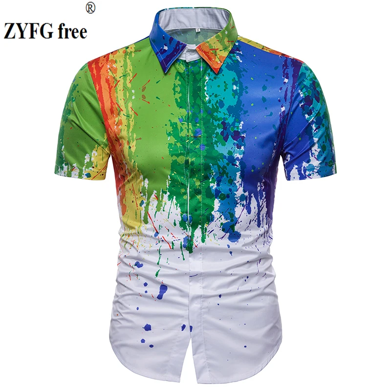 Повседневные рубашки с короткими рукавами Топы летние мужские 3D печать брызг масляной краски шаблон Fit модное платье-рубашка для мужчин большие размеры 3XL