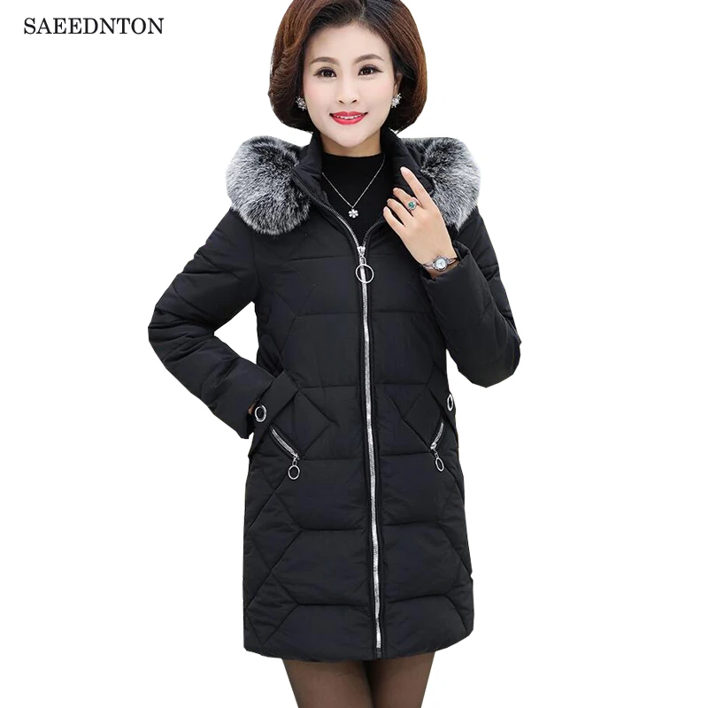2019 Winter Coat Women Fashion Middle Aged Mother Hooded