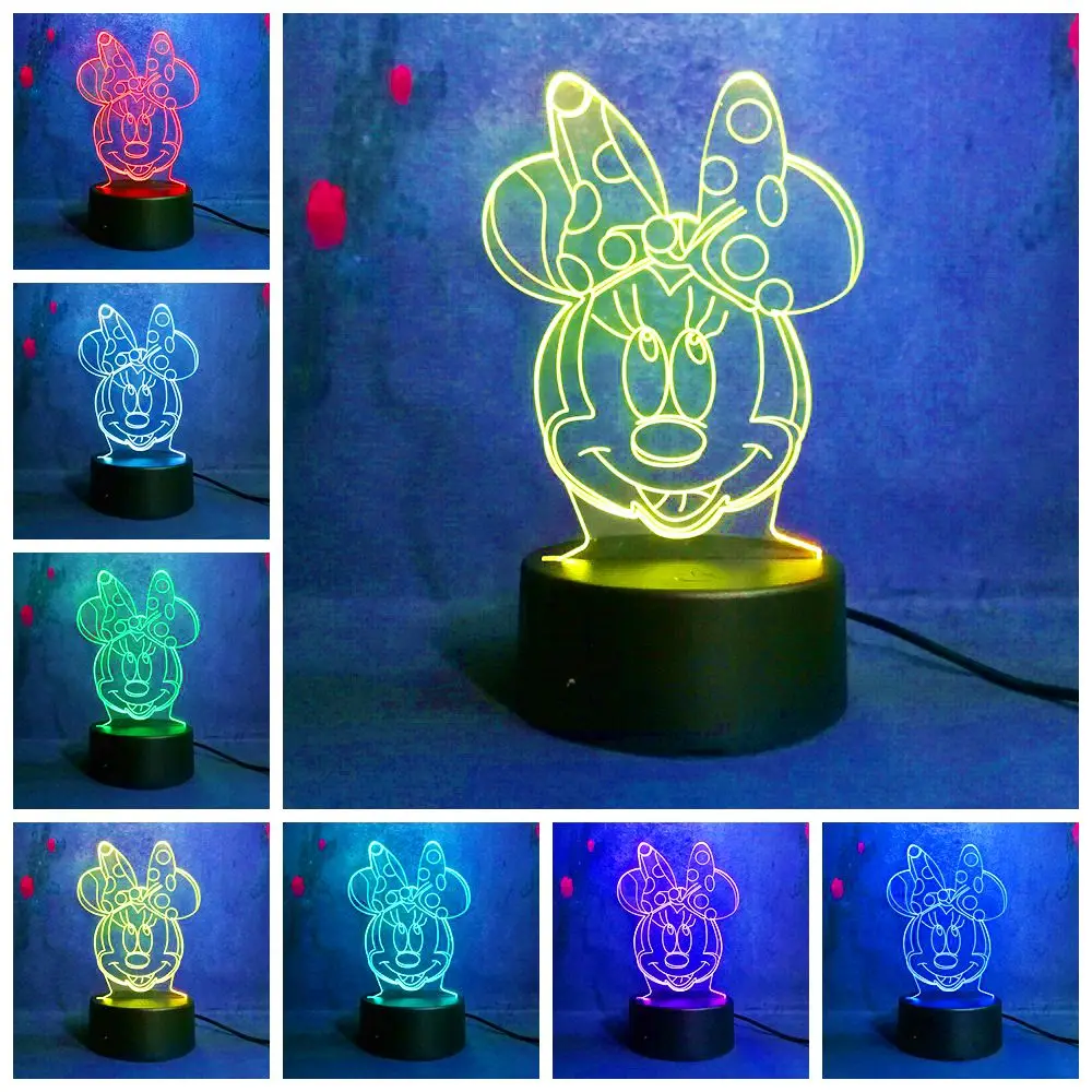 

Minnie Mouse 3D LED Night Light Lampara Children's Day 7 Color Change Baby Sleep Light Home Decor Girl Gift Lava