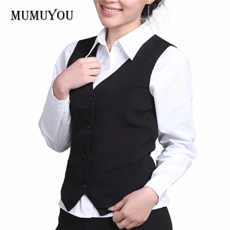 

Women Formal Work Vest Cotton Office Lady Sleeveless Coat V-Neck Waitress Waistcoat Gilet Plus Size M-4XL Outwear 200-A371