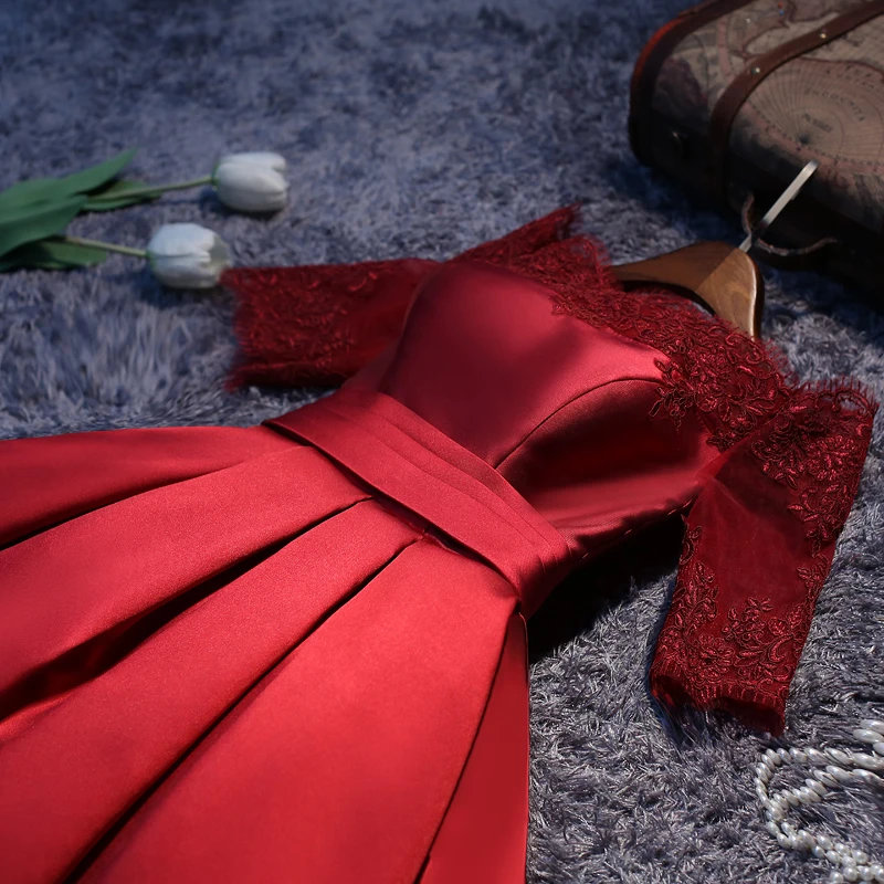 ruthshen Reflective Dres Burgundy Pink Prom Dresses Knee Length Appliques Party Dress Off The Shoulder Formal Gown Short Sleeves